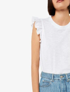 Whistles Frilled-sleeve Cotton-jersey T-shirt -Whistles Shop R04164046 WHITE ALT04