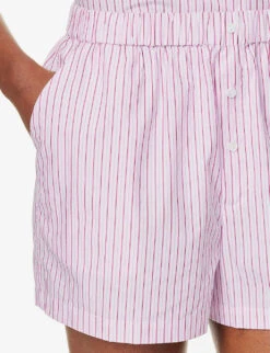 Striped High-rise Cotton-poplin Shorts -Whistles Shop R04164428 STRIPE0005 ALT03