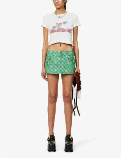 ERL Check-print Corduroy-embossed Cotton Mini Skirt -Whistles Shop R04165348 ERLGREENPLAID ALT01