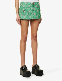 ERL Check-print Corduroy-embossed Cotton Mini Skirt -Whistles Shop R04165348 ERLGREENPLAID ALT02