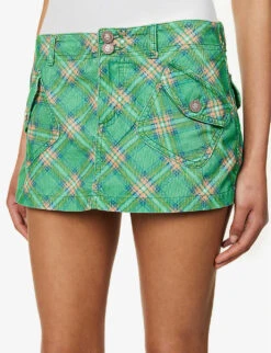 ERL Check-print Corduroy-embossed Cotton Mini Skirt -Whistles Shop R04165348 ERLGREENPLAID ALT04