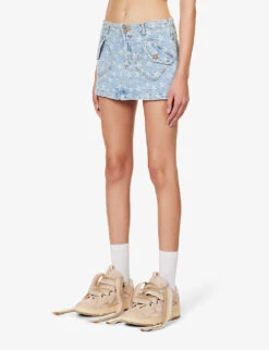 ERL Star-pattern Mid-rise Denim Mini Skirt -Whistles Shop R04165356 LIGHTBLUE ALT02
