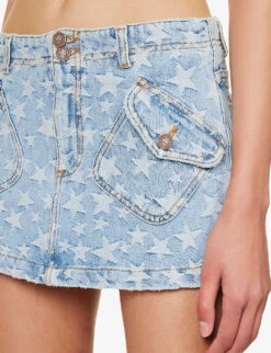 ERL Star-pattern Mid-rise Denim Mini Skirt -Whistles Shop R04165356 LIGHTBLUE ALT04