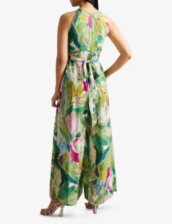 Ted Baker Floral-print Halterneck Woven Jumpsuit -Whistles Shop R04165580 GREEN ALT02