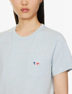 Fox-embroidered Short-sleeved Cotton-jersey T-shirt -Whistles Shop R04166213 BLUEHAZEMELANGE ALT04