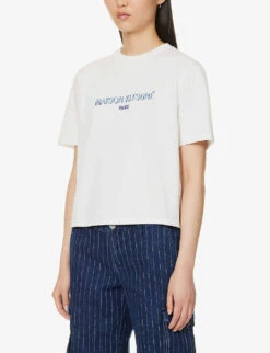 Brand-embroidered Ribbed-trim Cotton-jersey T-shirt -Whistles Shop R04166220 OFFWHITE ALT02