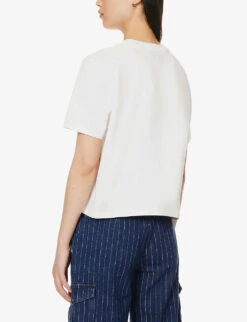 Brand-embroidered Ribbed-trim Cotton-jersey T-shirt -Whistles Shop R04166220 OFFWHITE ALT03