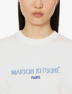 Brand-embroidered Ribbed-trim Cotton-jersey T-shirt -Whistles Shop R04166220 OFFWHITE ALT04