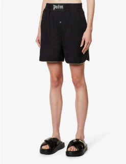 Palm Angels Logo-patch High-rise Linen Shorts -Whistles Shop R04166266 BLACKBLACK ALT02