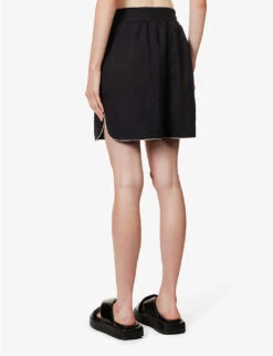 Palm Angels Logo-patch High-rise Linen Shorts -Whistles Shop R04166266 BLACKBLACK ALT03