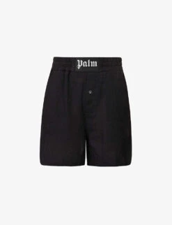 Palm Angels Logo-patch High-rise Linen Shorts