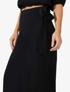 High-waisted Wrap Crepe Maxi Skirt -Whistles Shop R04166387 BLACK ALT02