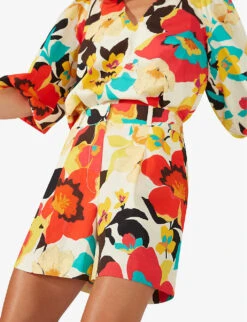 Floral-print High-rise Cotton Shorts -Whistles Shop R04166391 WHITEMULTI ALT02