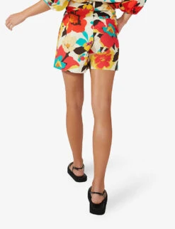 Floral-print High-rise Cotton Shorts -Whistles Shop R04166391 WHITEMULTI ALT03
