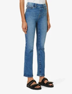 GOOD AMERICAN Pull On Straight Faded-wash Straight High-rise Stretch-denim Jeans -Whistles Shop R04166636 INDIGO490 ALT03