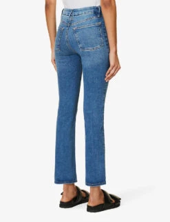 GOOD AMERICAN Pull On Straight Faded-wash Straight High-rise Stretch-denim Jeans -Whistles Shop R04166636 INDIGO490 ALT04