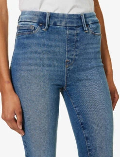 GOOD AMERICAN Pull On Straight Faded-wash Straight High-rise Stretch-denim Jeans -Whistles Shop R04166636 INDIGO490 ALT05