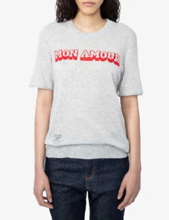 Zadig & Voltaire Ida Mon Amour Logo-printed Cashmere Jumper -Whistles Shop R04167410 NEIGE ALT02