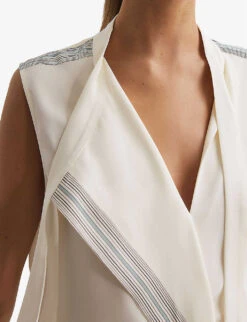Reiss Romy Stripe-trim Stretch-woven Blouse -Whistles Shop R04169198 IVORY ALT04