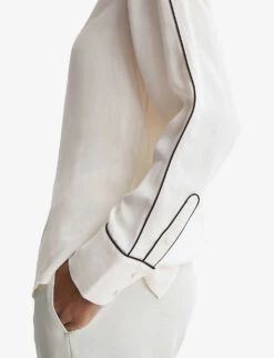 Reiss Estella Contrast-tip Long-sleeve Stretch-woven Blouse -Whistles Shop R04169209 CREAM ALT04