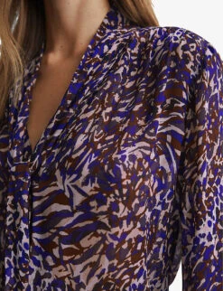 Reiss Tora Animal-print Neck-tie Woven Blouse -Whistles Shop R04169213 BLUE ALT04