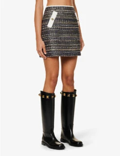 Valentino Rockstud-embellished Metallic-weave Woven Mini Skirt -Whistles Shop R04169683 NAVYGOLDAVORIO ALT02