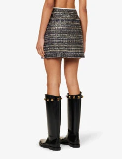 Valentino Rockstud-embellished Metallic-weave Woven Mini Skirt -Whistles Shop R04169683 NAVYGOLDAVORIO ALT03