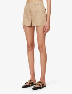 Valentino Pressed-crease Straight-leg Stretch-cotton Shorts -Whistles Shop R04169689 BEIGE ALT02