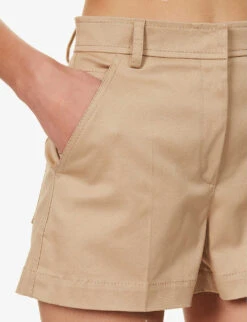 Valentino Pressed-crease Straight-leg Stretch-cotton Shorts -Whistles Shop R04169689 BEIGE ALT05