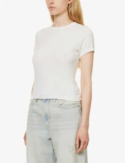 Rag & Bone Luca Cropped Ribbed Stretch-woven T-shirt -Whistles Shop R04170705 WHITE ALT02