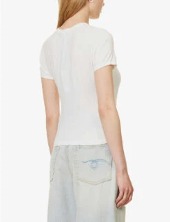 Rag & Bone Luca Cropped Ribbed Stretch-woven T-shirt -Whistles Shop R04170705 WHITE ALT03