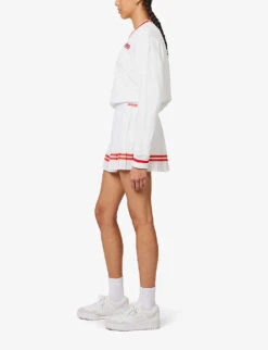 Sporty & Rich X Prince Brand-print Stretch-woven Mini Skirt -Whistles Shop R04173085 WHITERED ALT01