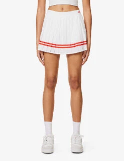 Sporty & Rich X Prince Brand-print Stretch-woven Mini Skirt -Whistles Shop R04173085 WHITERED ALT02