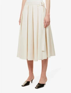 Pleated High-waisted Organic-cotton Midi Skirt 9 Pleated High-waisted Organic-cotton Midi Skirt -Whistles Shop R04173370 IVORY ALT02