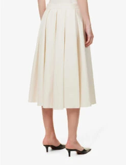 Pleated High-waisted Organic-cotton Midi Skirt 10 Pleated High-waisted Organic-cotton Midi Skirt -Whistles Shop R04173370 IVORY ALT03