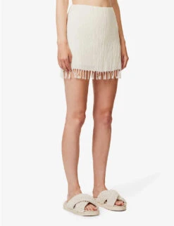 Exclusive Rena Tassel-hem Organic-cotton Mini Skirt -Whistles Shop R04174180 CREAM ALT02