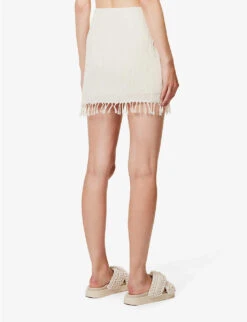 Exclusive Rena Tassel-hem Organic-cotton Mini Skirt -Whistles Shop R04174180 CREAM ALT03