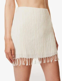 Exclusive Rena Tassel-hem Organic-cotton Mini Skirt -Whistles Shop R04174180 CREAM ALT04