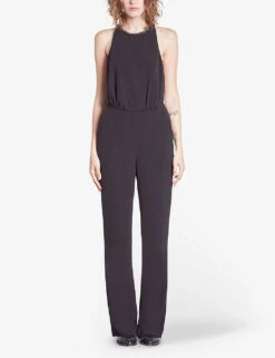 THE KOOPLES Chain-embellished Halter-neck Stretch-woven Jumpsuit -Whistles Shop R04174574 BLACK ALT02
