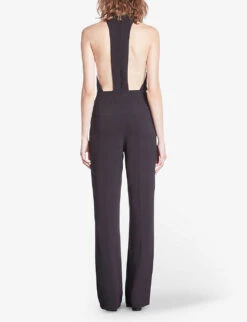 THE KOOPLES Chain-embellished Halter-neck Stretch-woven Jumpsuit -Whistles Shop R04174574 BLACK ALT03