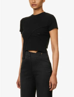 Deconstructed Asymmetric-hem Stretch-cotton Top -Whistles Shop R04174797 BLACK ALT02
