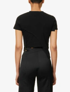 Deconstructed Asymmetric-hem Stretch-cotton Top -Whistles Shop R04174797 BLACK ALT03