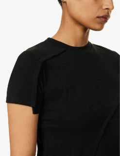 Deconstructed Asymmetric-hem Stretch-cotton Top -Whistles Shop R04174797 BLACK ALT05