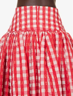 Gingham-print Flared-hem Woven Maxi Skirt -Whistles Shop R04179386 ROUGEFUCHSIA ALT04