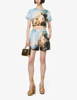 Roberto Cavalli Graphic-print Mid-rise Silk Shorts -Whistles Shop R04179645 MULTICOLOUR ALT01