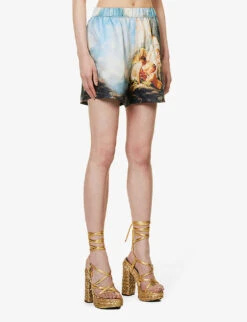 Roberto Cavalli Graphic-print Mid-rise Silk Shorts -Whistles Shop R04179645 MULTICOLOUR ALT02