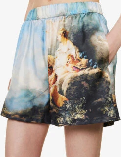 Roberto Cavalli Graphic-print Mid-rise Silk Shorts -Whistles Shop R04179645 MULTICOLOUR ALT04
