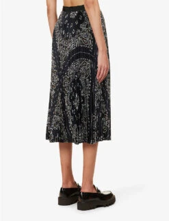 Sacai Pleated Paisley-print Woven Midi Skirt -Whistles Shop R04180387 NAVY ALT03