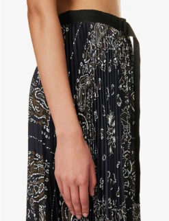 Sacai Pleated Paisley-print Woven Midi Skirt -Whistles Shop R04180387 NAVY ALT04