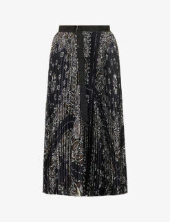 Sacai Pleated Paisley-print Woven Midi Skirt